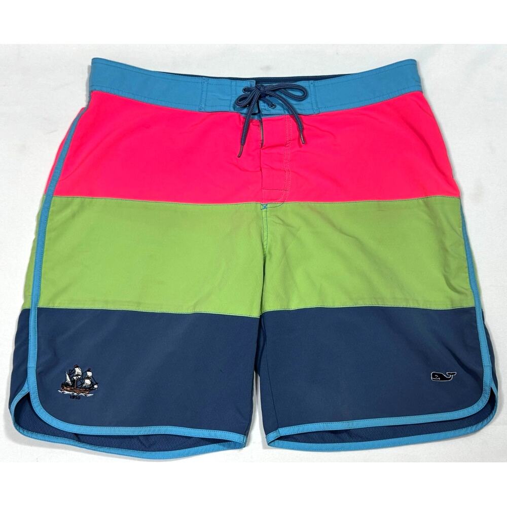 Vineyard Vines Mens Size 35 MultiColor Green Blue Board Shorts Swimwear